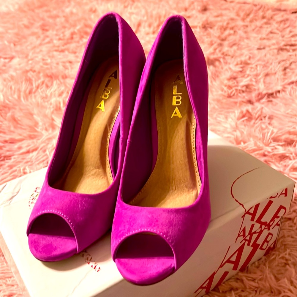 ALBA PURPLE MICRO FIBER OPEN TOED PUMPS